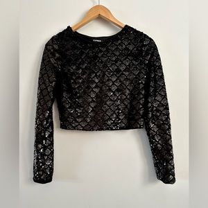 Black Express Sequin Patterned Long Sleeve